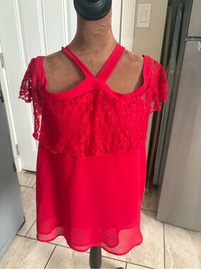New York & Company Red Lace Cold-Shoulder Camisole